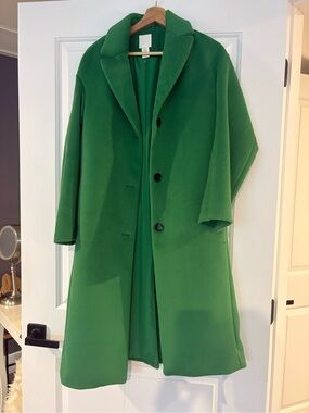 H&M Emerald Green Single-Breasted Trench Coat
